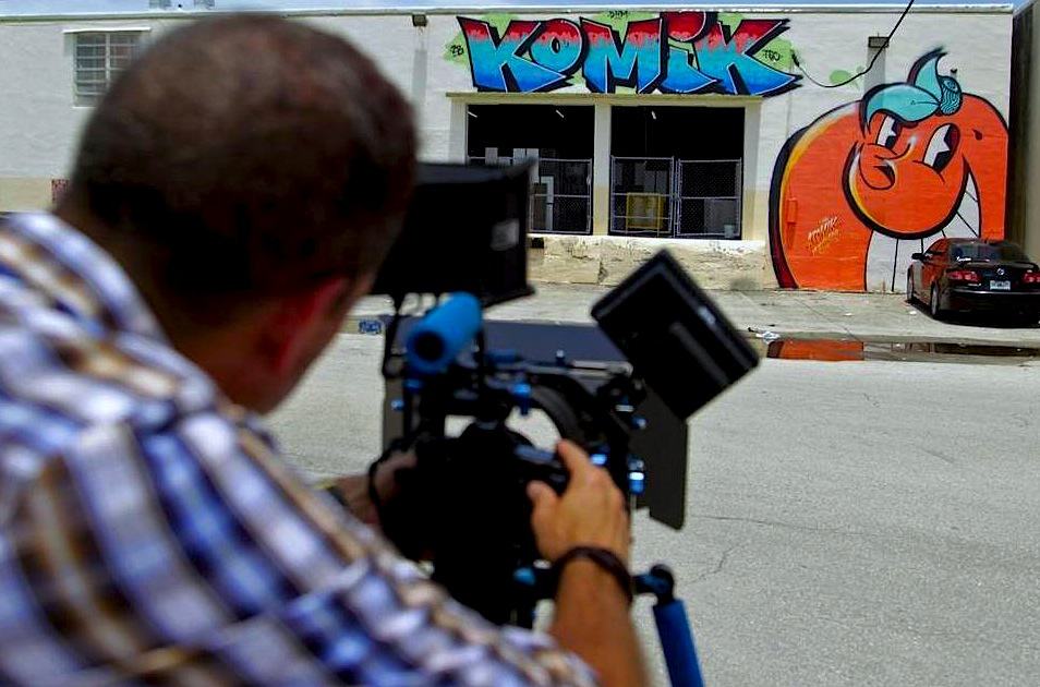 Photo of filmmaker Freddy Rodriguez shooting Graffiti in Hialeah